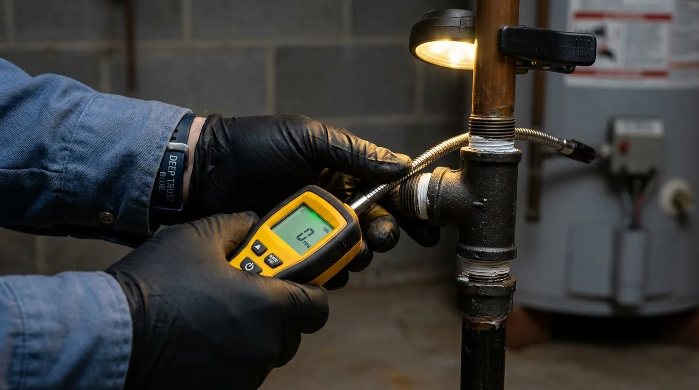 Gas leak detection with electronic sniffer by Johns Plumbing LLC in La Monte