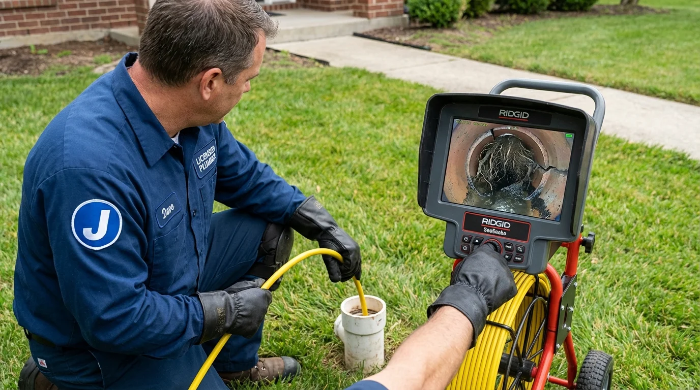 Sewer camera inspection being performed by Johns Plumbing LLC in La Monte