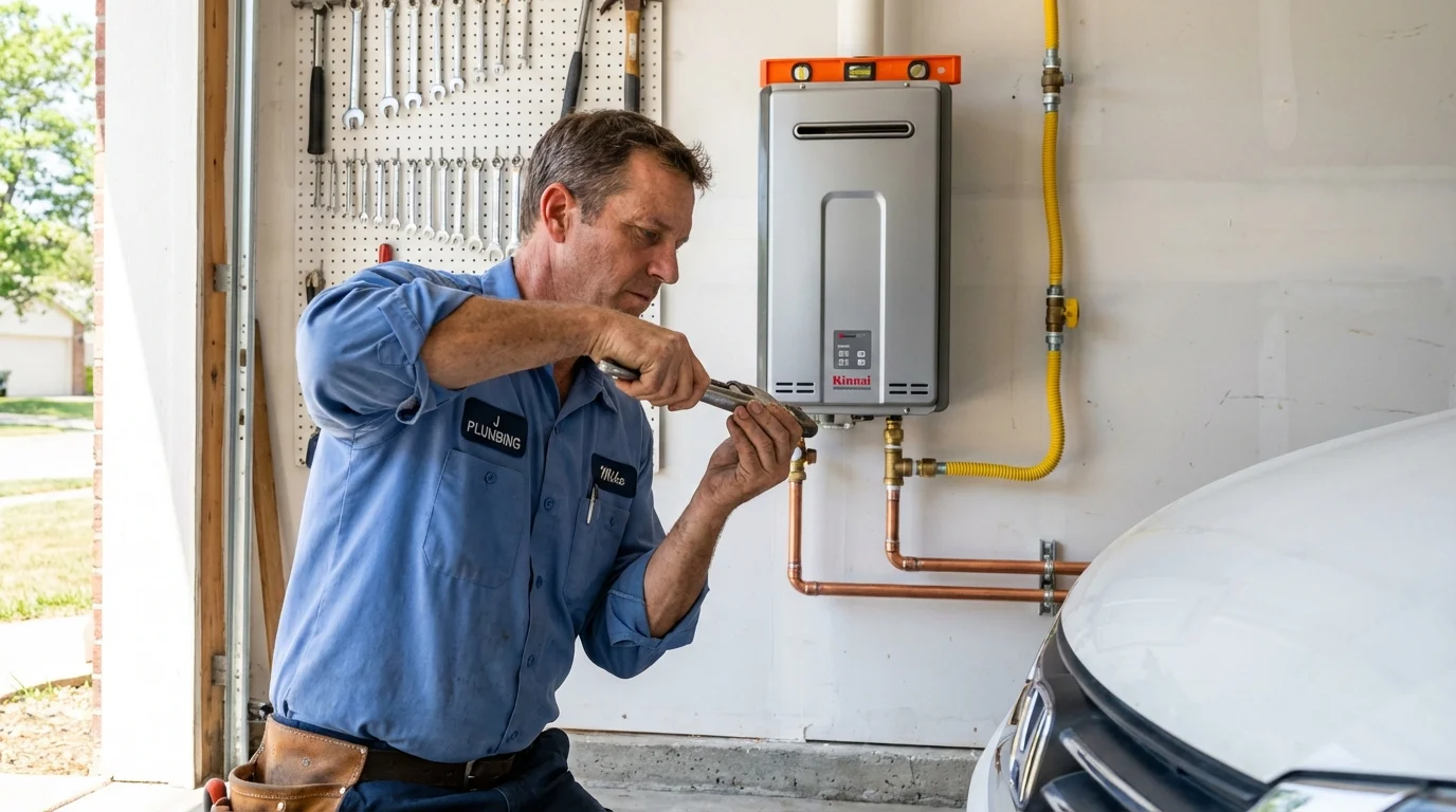 Tankless water heater installation by a Johns Plumbing LLC plumber in La Monte
